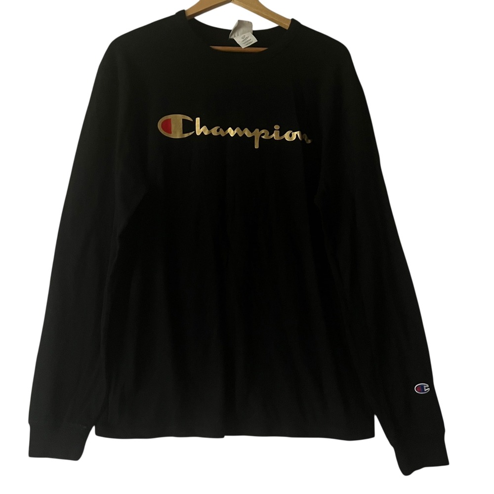 Champion Heritage Athletic Apparel Black Gold Logo Long Sleeve T Shirt Large